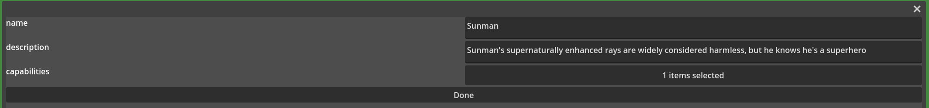 A rendered Agent form showing name, description and capabilities fields